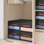 DIMJ Closet Organizers and Storage - Foldable Storage Bins with Drawers Fabric Stackable Storage Drawers with Clear Window,Fabric Clothes Organizers and Storage Drawers for Closet, 4-Pack, Black