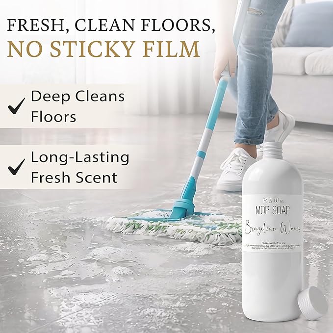 R&W Co. Original Mop Soap – 32 oz Premium Multi-Surface Floor Cleaner, Streak-Free Shine for Tile, Hardwood & Laminate Floors, Non-Toxic, Pet & Skin Safe Gentle Cleaning Formula (Brazilian Waves)