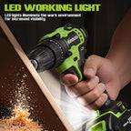 WORKBLESS 21V Power Drill Set, Cordless Drill with 2 Batteries and Charger, 3/8'' Keyless Chuck, Variable Speed, 18+1 Torque Setting and 28pcs Bits Tool Set(Green)