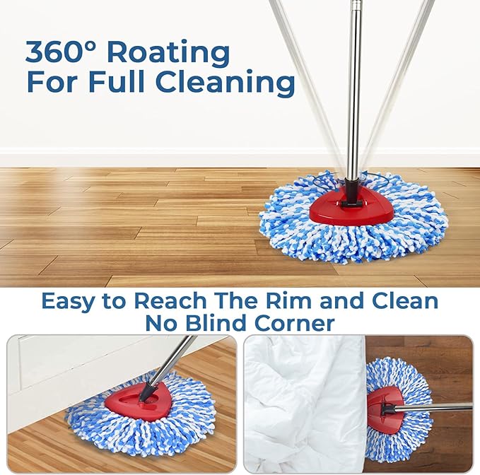 Matthew Cleaning 3Pack Blue Microfiber Spin Mop Replacement Head Compatible with EasyWring Spin Mop Replace Head-EasyWring High Absorbency,Machine Washable,Microfiber Spin Mop Refills