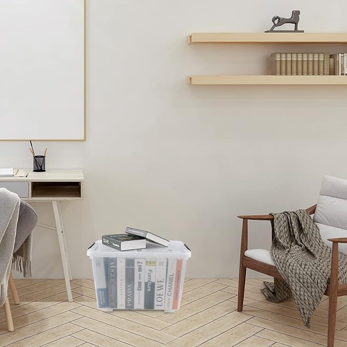 Jekiyo 50 Liter Clear Storage Bin on Wheels, Large Plastic Latching Box, 6 Pack