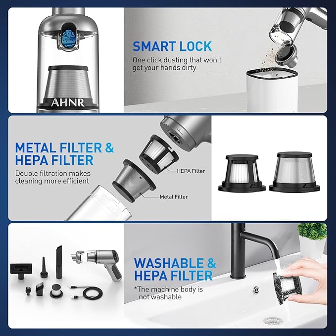 AHNR Handheld Car Vacuum Cleaner Cordless with Brushless Motor, 20000PA High Power Vacuum Cleaner & Air Duster, 3 in 1 Keyboard Portable Mini Hand Held Vacuums Cleaner for Car Home