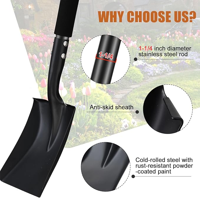 Shovel, Garden Shovels for Digging, 31” Small Spade Square Shovel with D-Handle Portable，Suitable for Car Snow Removal Trenching Kids Sand Beach Shovel Camping Gardening