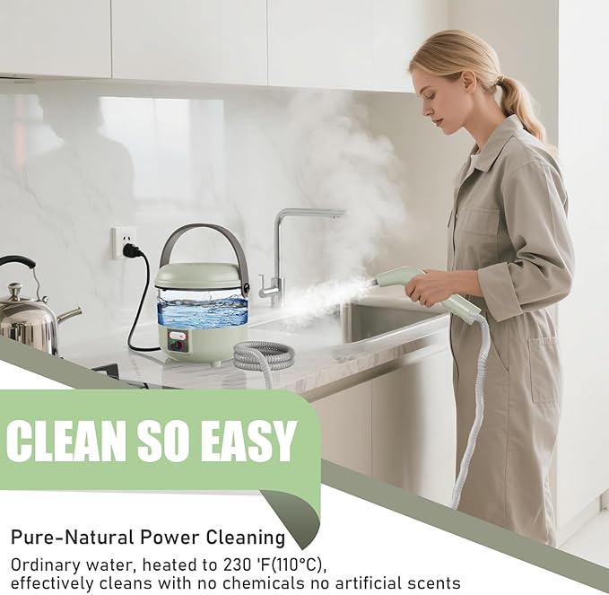 2500W Powerful Handheld Steam Cleaner with 6 Brush Heads - 45 Mins Runtime, 110V Multiuse Steamer for Deep Cleaning Upholstery, Car, Kitchen, Bathroom, Tile & Grout
