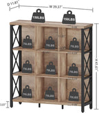 FATORRI 9 Cube Storage Bookshelf, 4 Shelf Book Shelf, Farmhouse Wood and Metal Cubby Bookcase for Home Office Kitchen (39.37 Inch W, Rustic Oak)