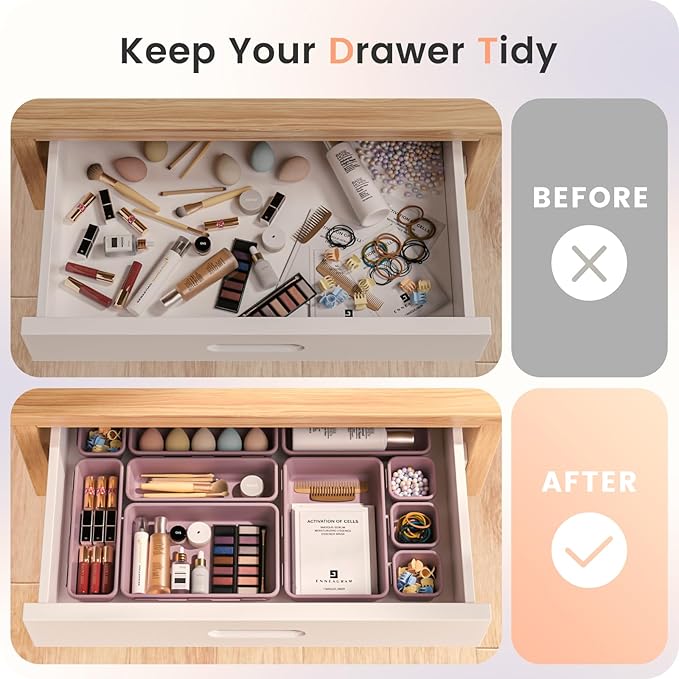 A-LuGei 【𝟮𝟮𝗣𝗖𝗦】 Plastic Lilac Desk Drawer Organizer, Bathroom Organizers and Storage, Makeup Organizer, Organization and Storage Bin Container for Vanity Office Utensils Tool Pantry Cosmetic