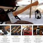1844 Helko Werk Germany Classic Pathfinder Hatchet - Made in Germany Camping, Bushcraft, Survival, Backpacking, Small Lightweight Hatchet - Head 1.25 lbs, Handle 15 in. (Pathfinder) #11438