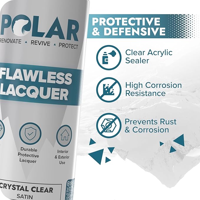 Polar Clear Satin Flawless Lacquer Spray - 2 x 13.5 Fl Oz - Clear Coat Spray Paint - Non-Yellowing & Scratch Resistant - Interior & Exterior Surfaces for Wood, Metal, Plastics, Glass & Ceramics