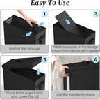 NAMTSO Bathroom Toilet Paper Storage with Lid - for Up to 12 Rolls | Storage Bins with Lids for Towel or Yarn | Free Standing | Foldable | Moisture Resistant | Clear Plastic Window | Black | 2 Pack