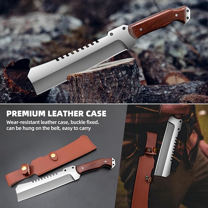 Outdoor Short Machete with Sheath for Cutting Trees, for Yard Work and for urvival Machete Ideal for Gardening,Camping, Fishing, Hunting, Bushcraft