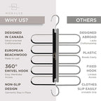 MORALVE Pants Hangers Space Saving - 4 Pack European Beechwood Scarf and Jean Hangers - Closet Organizer and Space Saver Pant Rack, Leggings Hanger, and Scarf Holder with 360° Swivel Hook