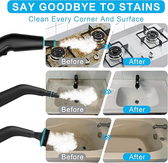 Handheld Steam Cleaner for Home, Multi-Purpose Cleaning System, Black and White Design, Portable Steamer with Attachments, High Pressure Steam Cleaner for Home,Car,Dirt,Grease,Grout,Tile,Couch