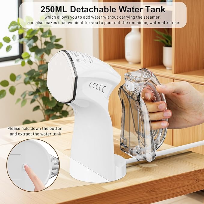 Steamer ＆ Iron 2 in 1 for Clothes, Ceramic Panel, Intelligent Chip Controls Soft Steam (Tilting Not Spray Water), 250ml Water Tank, 8.2FT Power Cord,1000W Portable Handheld Steam Iron (white)