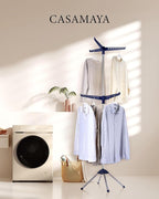 Clothes Drying Rack Foldable, 74.8 inch 2 Tier Laundry Drying Rack with Rotating Clothes Rail for 54 Pieces of Clothes, Space Saving, Indoor, Stainless Steel, Blue and Silver CDR002Q01