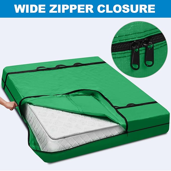 TICONN Mattress Bags for Moving, Heavy Duty Full XL Mattress Cover Storage Bag with Full-Around Handle and Adjustable Buckles (Green, Full XL)