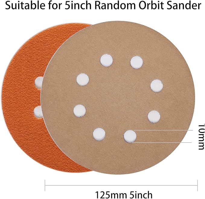 50pcs Sandpaper 8 Hole 5 inch Sanding Discs Hook and Loop 60/180/240/400/800/1200/2500/4000/7000/10000 Grits with Hand Sander for Automotive Metal Polishin