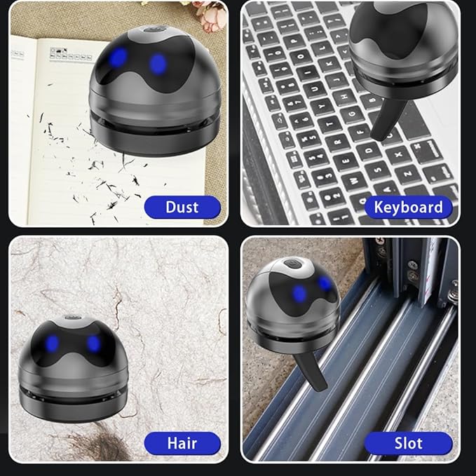 Desktop Vacuum Cleaner Mini,Cordless & Portable,Dust & Crumb Sweeper,Cute Cartoon Robot,USB Type C,Easy to Remove Dust/Hair/Pet Hair/Crumbs on Desktop/Table/Keyboard/Sofa and etc,Lightweight Design