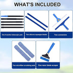 3-in-1 Professional Window Squeegee Kit with 2 Squeegee, 2 Microfiber Scrubber, 1 Razor Scraper, Thick Iron, 77.5" Window Squeegee with Extension Pole for Car, Glass, Mirror, Wall, Bathroom, Home, Van