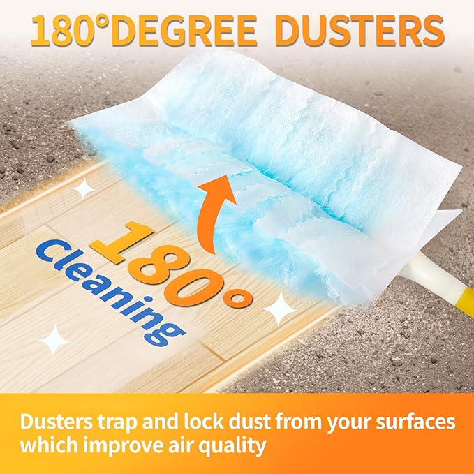60 Count Electrostatic Duster Refills Compatible with Swiffer Duster,Multi-Surface Dusting Refills,Microfibre Dusters for Cleaning with 1Pcs Short Handle,Unscented