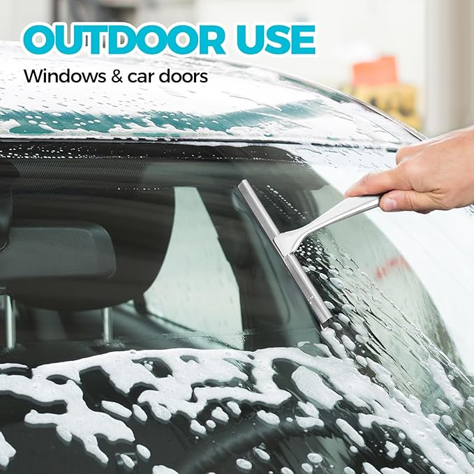 2PACK 12-Inch All-Purpose Shower Squeegee for Shower Doors, Tile Shower Walls, Bathroom, Window, Glass and Car Windshield, Mirrors and Kitchen-Stainless Steel, Silver