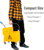Mind Reader Mop and Bucket Set with Wringer, Mop Included, 5.5 Gallon Cleaning System with Wheels, Upward Press Wringer, Small Mop Compatible