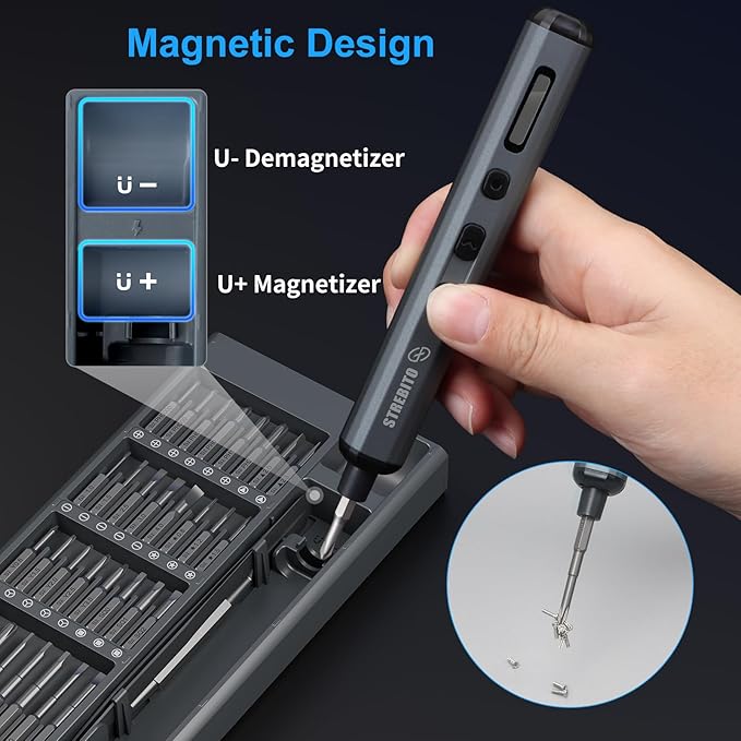 STREBITO Mini Electric Screwdriver Set, 70 in 1 Small Electric Screwdriver - 64 S2 Preicison Bits, 5 Torque Settings, 4 LED Lights, Mini Power Screwdriver Repair Tool Kit for PC Electronic (Upgraded)