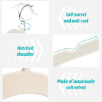 Sishynio Premium Velvet Shirt Hangers 30 Pack, Non-Slip 360° Swivel Hook Slim Flocked Coat Hanger, Space Saving Felt Hanger for for Tank Top, Blouses, Strappy Dresses