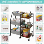 Baby Diaper Caddy Organizer Cart, 3-Tier Rolling Wheels Cart with Dividers and Shelves, Bedside Utility Cart for Nursery Essentials, Large Capacity Mobile Storage Cart for Crib, Bedroom