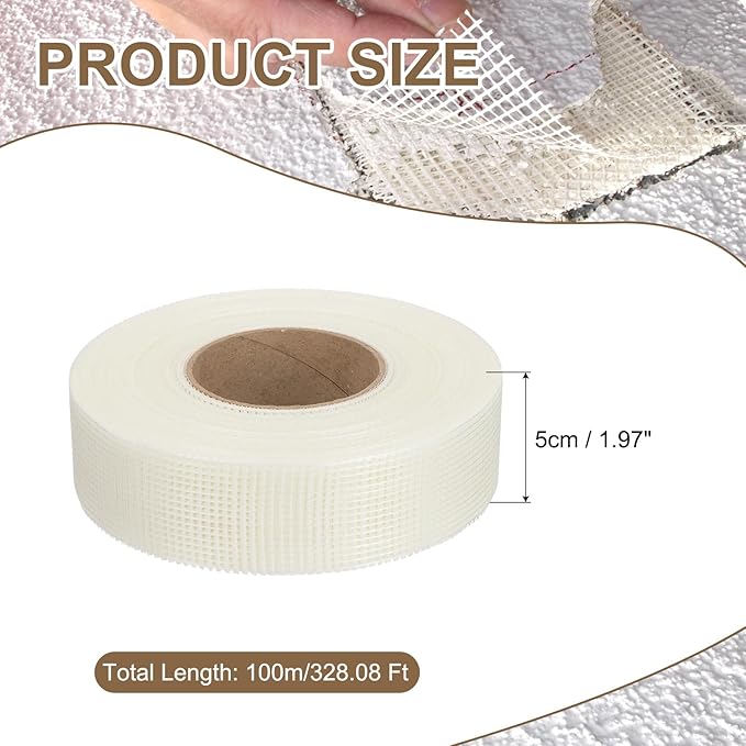 PATIKIL Drywall Repair Mesh Tape, 2 inch x 328 ft Fiberglass Repair Patch Self-Adhesive Dry Wall Joint Tape 9 Mesh Wall Hole Crack and Seam Patch, White