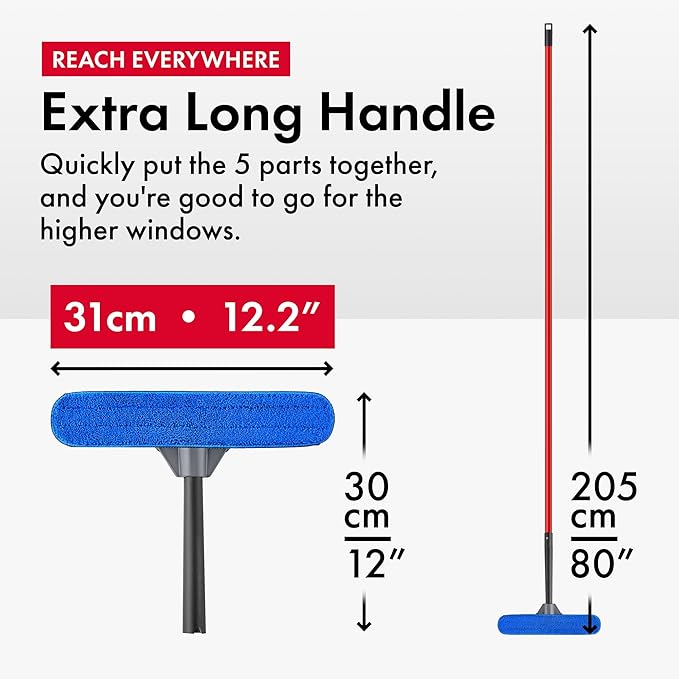 Tyroler 2-in-1 High Window Cleaner Squeegee | 12"-80" Anti-Rust Handle | 100% Silicone Scratch Free for Superior Durability and Protection