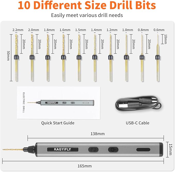 Cordless Mini Drill Pen with 10 Bits, Brushless Motor, 0.2 N·m High Torque, LED Lights, Rechargeable Small Electric Hand Drill Set for Jewelry Making,Keychain,Resin,Plastic,Seashells,Wood DIY