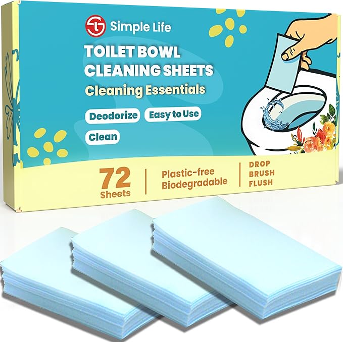 Natural Toilet Bowl Cleaner Strips | Eco Friendly and Septic Safe | Removes Stains, Odors, and Grime | Non Toxic Foaming Toilet Cleaning Sheets | 72 Count