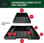 ROYAL CRAFT WOOD Luxury Bamboo Kitchen Drawer Organizer - Silverware Organizer - Utensil Holder and Cutlery Tray with Grooved Drawer Dividers for Flatware and Kitchen Utensils (9 Slot, Black)