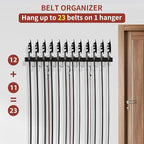 Cuipingoo Belt Hanger for Closet Max 42 Belts, 2-in-1 Wall Mount Belt Organizer with 360° Rotating Hooks, Wooden Tie and Belt Rack for Closet Accessories Organizers and Storage, Black