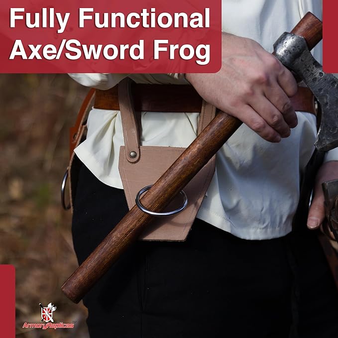 Armory Replicas - Ring Leather Universal O-Ring Medieval Style Axe Holder Belt Frog - Hand Crafted Genuine Leather Costume Weapon Holster Holder