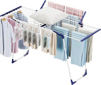 APEXCHASER Clothes Drying Rack, Foldable Gullwing Laundry Rack for Indoor Outdoor, 10pcs Clips with Bag, Collapsible Space-Saving Drying Rack for Clothes Towels Dolls, White