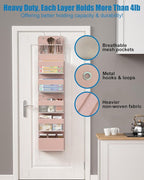 Closet Organizers and Storage, Over The Door Organizer, 6 Shelf Camper Storage, Behind The Door Storage Organizer, Wall Mount Back of Door Hanging Organizers (Pink)