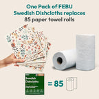 FEBU Swedish Dishcloths for Kitchen | 5 Pack Vintage Kitchen Reusable Paper Towels Washable | Swedish Dish Towels | Non-Scratch Cellulose Sponge Cloths | No Odor, Biodegradable Cleaning Cloths