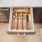 Umilife Bamboo Kitchen Drawer Organizer, 11 Inch Silverware Utensils Tray Holder with Grooved Dividers, 2.4" High Wood Caddy for Flatware Cutlery Knives