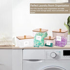 4 Pack Laundry Pods Container,Clear Dryer Sheet Holder & Laundry Room Organization and Storage with Lids, Scoops & Labels for Laundry Detergent, Powder, Dryer Balls, Beads (Mix Colors)