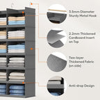 Lifewit Dual-Row 6 Tier Hanging Closet Organizer and Storage, Wide Clothes Storage Shelves with 3 Sturdy Hooks for Clothing Organization, Large Foldable Sweater Shelf for Bedroom, 12 Sections, Grey