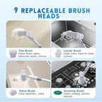 Electric Spin Scrubber,Spray with Foam Cordless Cleaning Brush, 2-Speed Shower Scrubber, Shower Cleaning Brush with 8 Replaceable Brush Heads, Adjustable Removable Handle for Bathroom, Kitchen-White