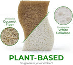 Natural Kitchen Sponges (24 Pack) - Biodegradable Cellulose & Coconut Scrubber Dish Sponges for Kitchen - Eco-Friendly, Non Scratch, Compostable, Non Toxic S-Shaped Natural Sponges for Dishes