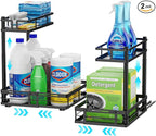 iSPECLE Under Kitchen Sink Organizer - 2 Pack Under Sink Pull Out Organizer Expandable Width Add More Space, Adjustable Height Easy Get Items, No Drilling Required Kitchen Under Sink Organizer