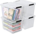 Farmoon 70 Quart Clear Storage Bin with Wheels, Large Plastic Lidded Container Box, 4 Packs