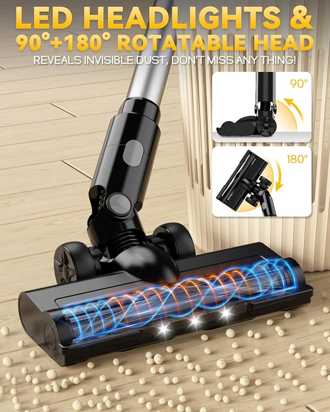 350W Cordless Vacuum Cleaner for Dewalt 20v Battery, 35kPa Brushless Lightweight Stick Vacuum with 3 Mode Suction, 6 in 1 Stick Vacuum Cleaner with HEPA for Floor, Carpet, Car (Battery Not Included)