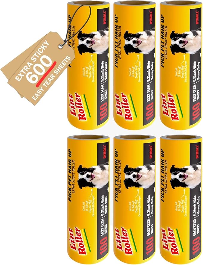 6.3" Large Surface Lint Roller Refills, Extra Sticky Roller for Clothing, Pet Hair, Furniture Cleaning, 6 Refills Total 600 Sheets