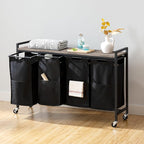 HOOBRO Laundry Sorter 4 Sections, Laundry Hamper with Wheels, 4 × 10.5 Gal (39.8L), Rolling Laundry Basket, Pull-Out and Removable Oxford Fabric Bags, Greige and Black BG04XY01