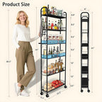 Slim Rolling Cart,6-Tier Storage Cart with Handle, 6in Mobile Shelving Unit with Wheels, Metal Wire Storage Rack with Baskets for Kitchen Bathroom Office Laundry Narrow Piaces