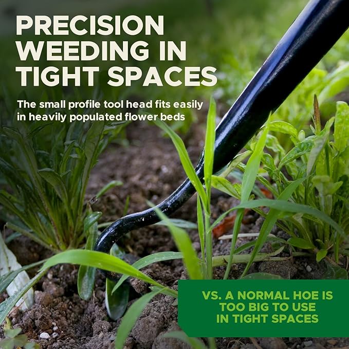 Precise Garden Weeder Tool - Garden Cultivator Long Handle Weeder for Tight Spaces, Weed Tool, Soil Cultivators for Gardening, Hand Weeding Tools Gardening, Lawn Cultivator for Grass - KWIK EDGE Mini